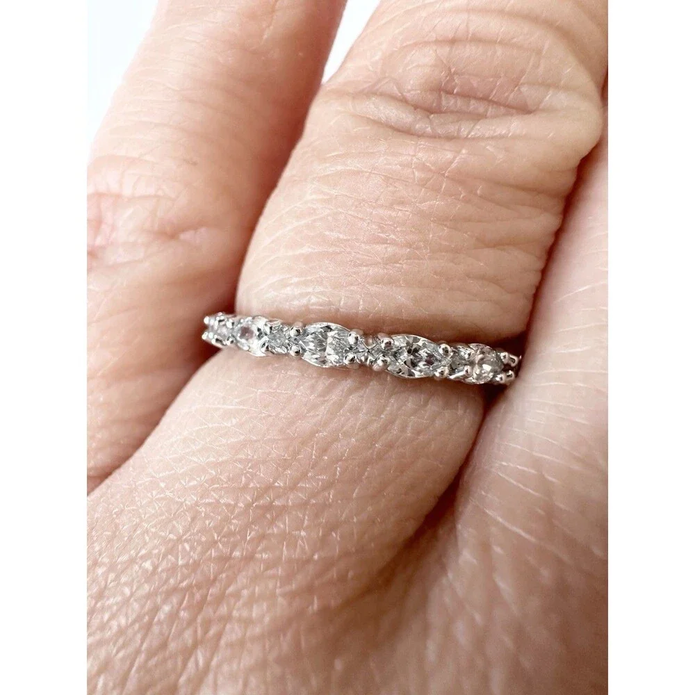 Swarovski Half Eternity Band Ring Silver Tone Size 5